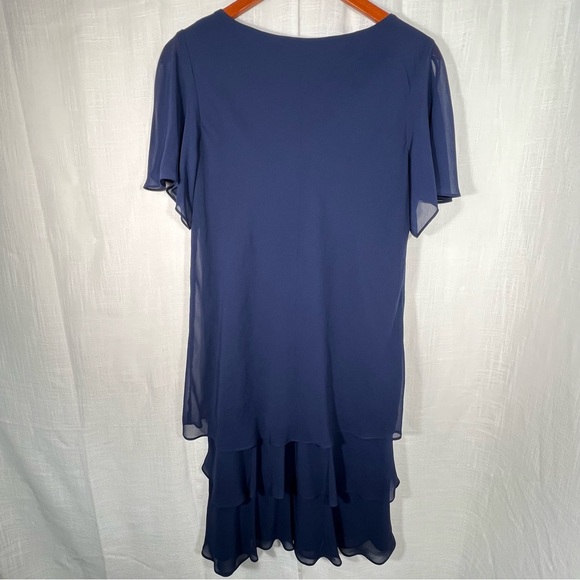 Onyx Nites Navy Flutter Sleeve Chiffon Shift Ruffled Hem Party Dress Sz 8 - Picture 8 of 9